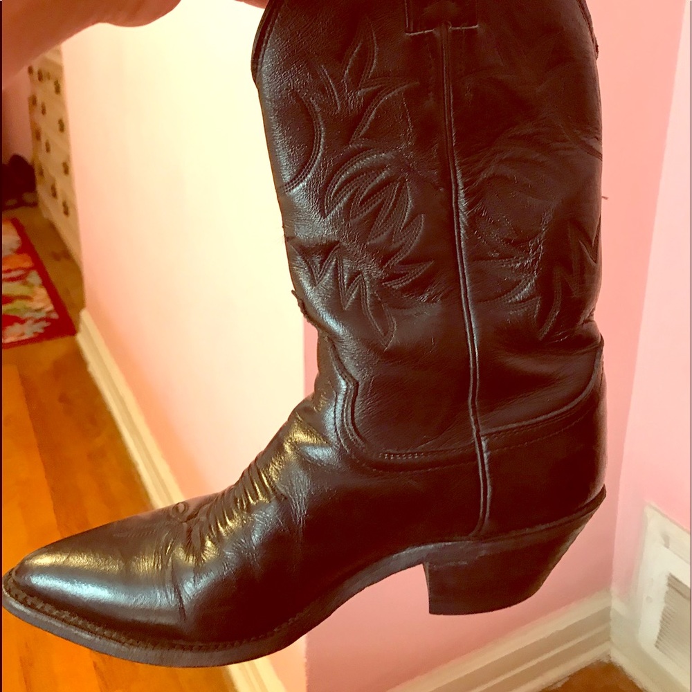 Tall real black cowboy leather boots